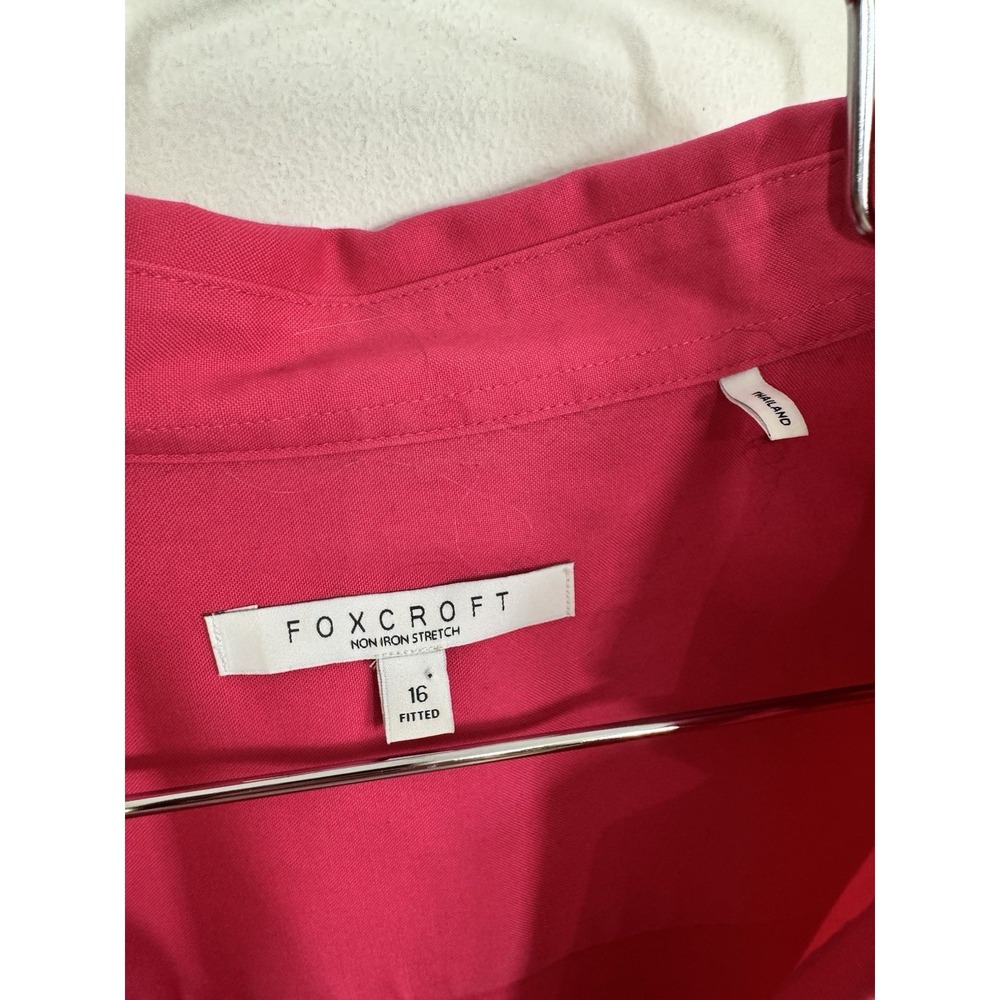 Foxcroft Non Iron Stretch Long Sleeve Button Up Fitted Blouse Shirt 16 Hot Pink - Picture 3 of 9